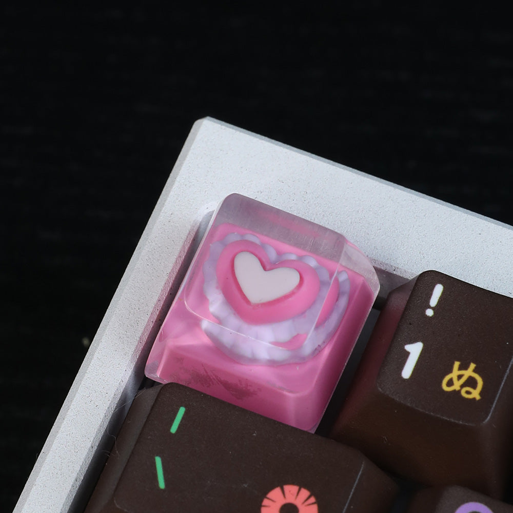 Kawaii Lace Heart Artisan Resin Keycap - Sweet Pink Lolita Style for Mechanical Keyboards