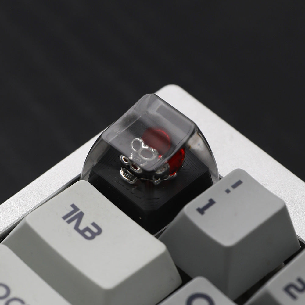 Vintage Heart Pattern Resin Artisan Keycap with Red Gem Accent