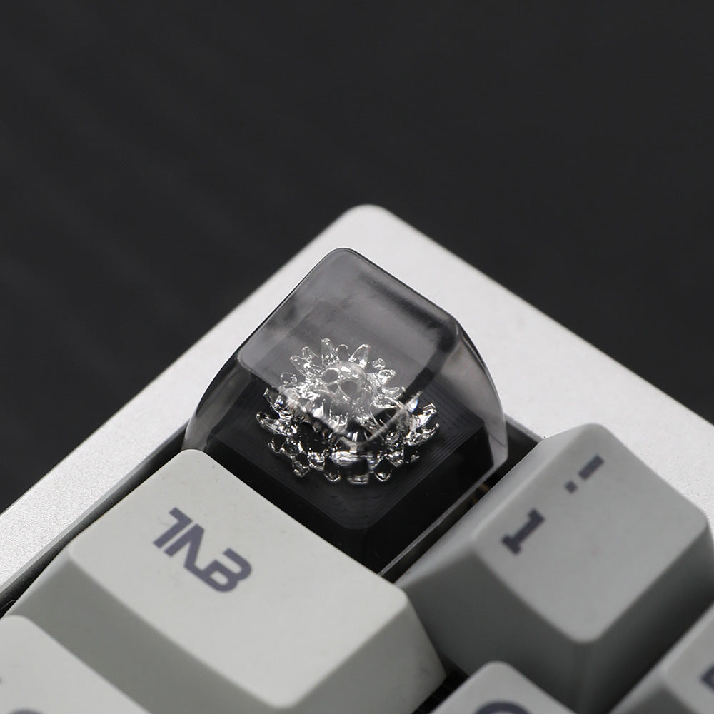 Vintage Heart Pattern Resin Artisan Keycap with Red Gem Accent