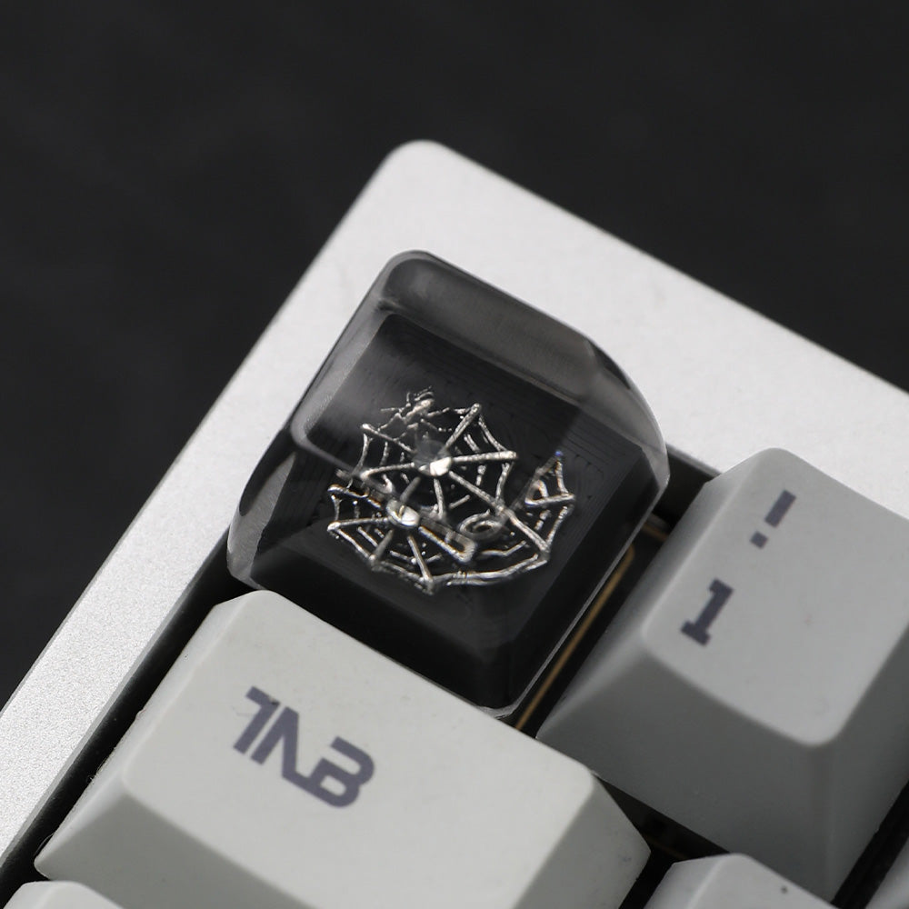 Vintage Heart Pattern Resin Artisan Keycap with Red Gem Accent