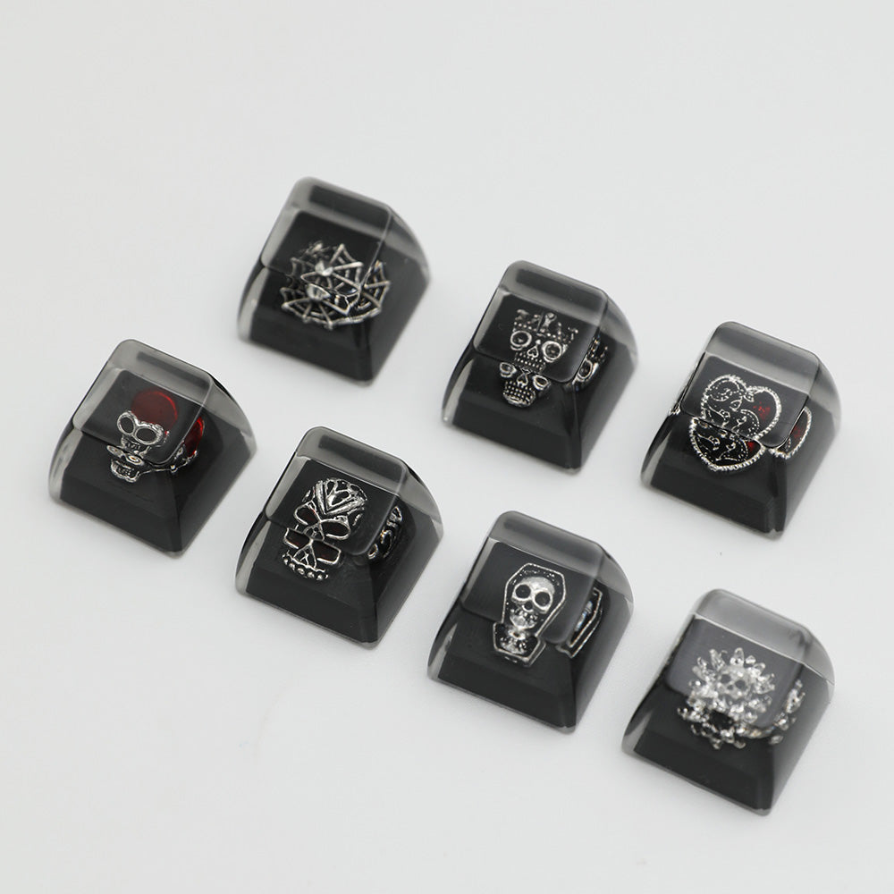 Vintage Heart Pattern Resin Artisan Keycap with Red Gem Accent