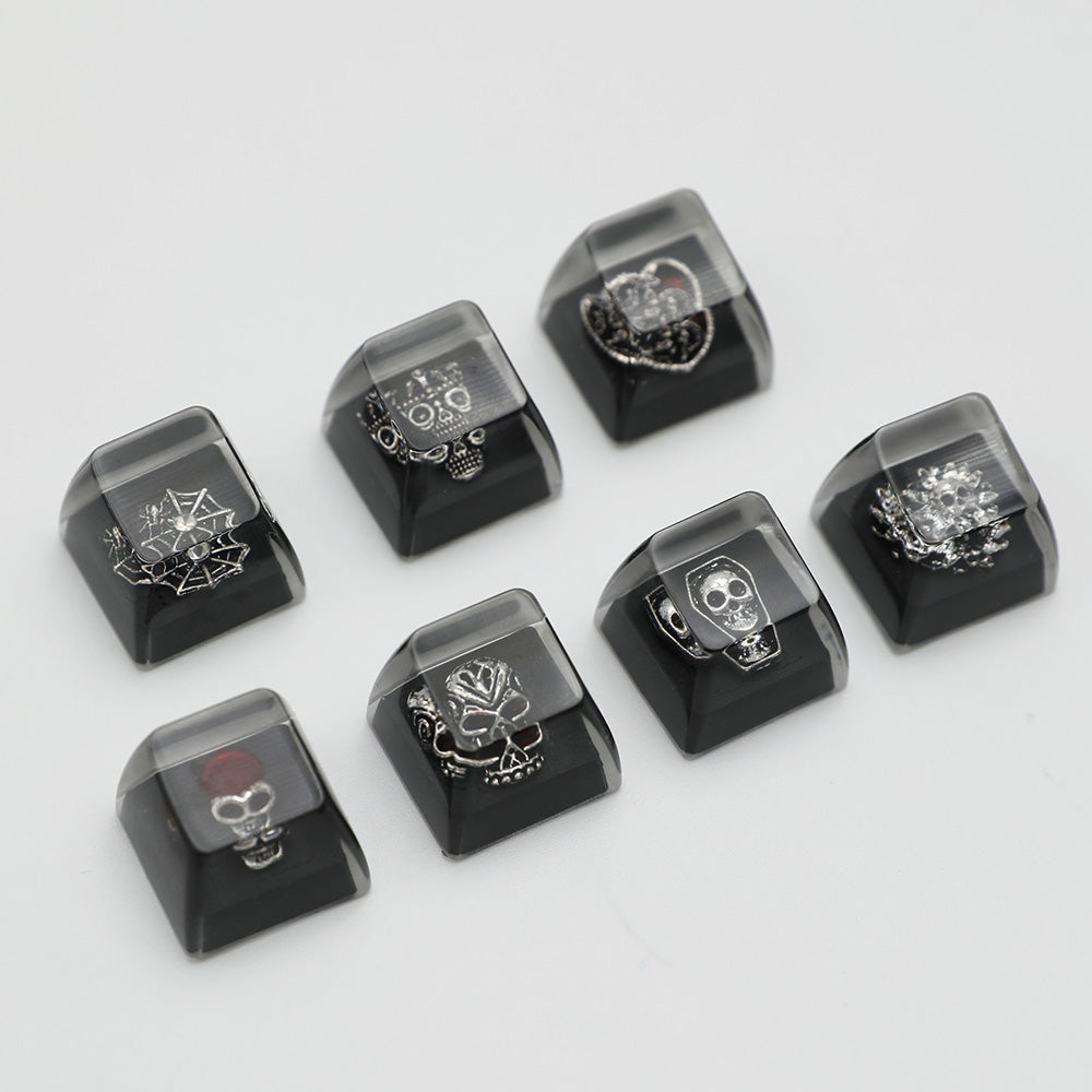 Vintage Heart Pattern Resin Artisan Keycap with Red Gem Accent