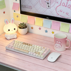 Cute Bunny & Dessert Themed PBT Keycap Set - Pastel Beige & Pink for Mechanical Keyboards