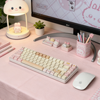 Cute Bunny & Dessert Themed PBT Keycap Set - Pastel Beige & Pink for Mechanical Keyboards