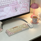 Cute Bunny & Dessert Themed PBT Keycap Set - Pastel Beige & Pink for Mechanical Keyboards