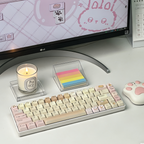 Cute Bunny & Dessert Themed PBT Keycap Set - Pastel Beige & Pink for Mechanical Keyboards