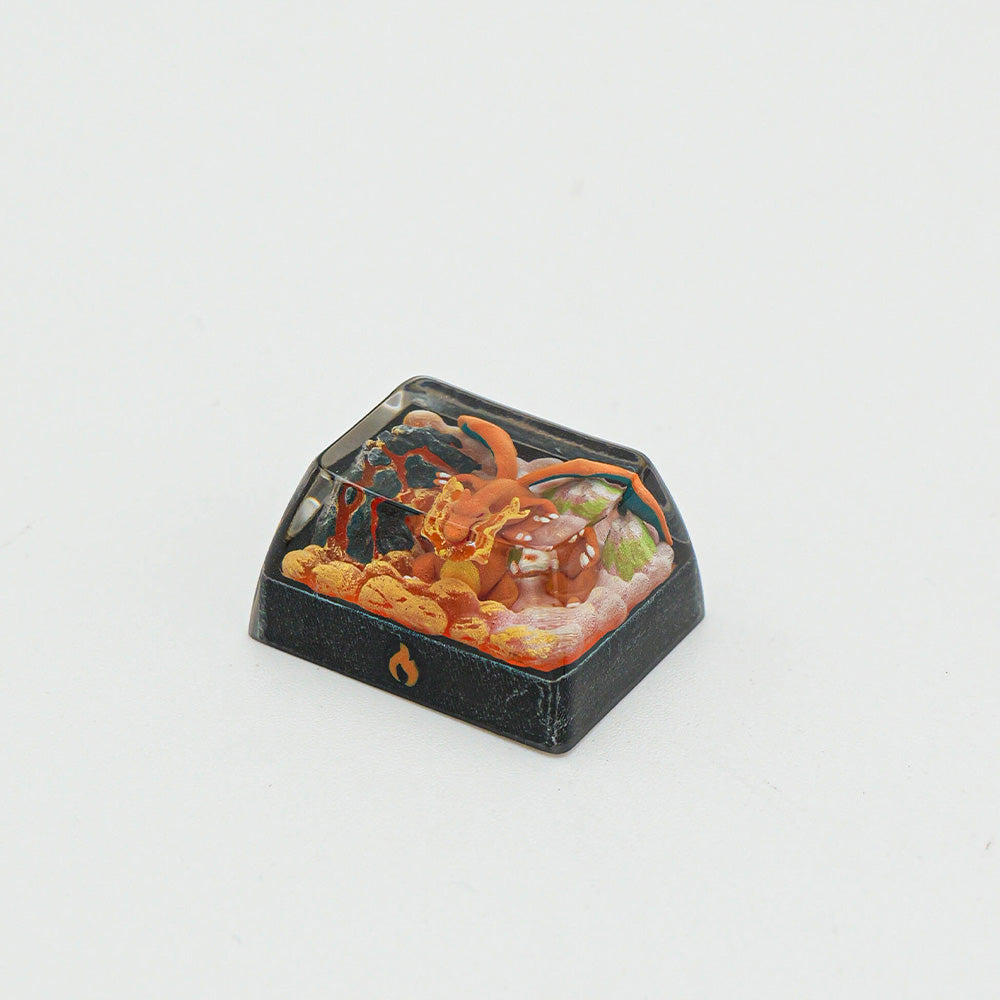 Charizard 1.5U Artisan Resin Keycap, Hand-Painted Pokémon Fire Dragon Keycap for Mechanical Keyboard