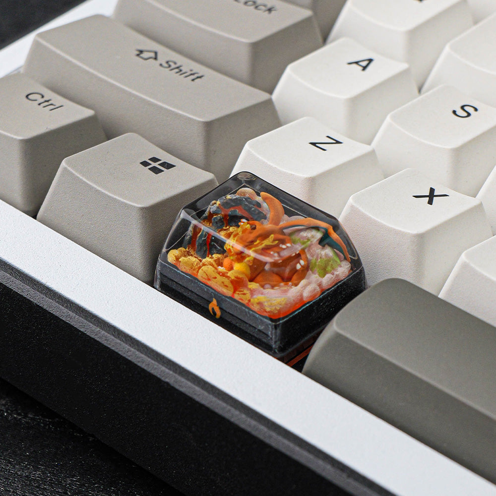Charizard 1.5U Artisan Resin Keycap, Hand-Painted Pokémon Fire Dragon Keycap for Mechanical Keyboard
