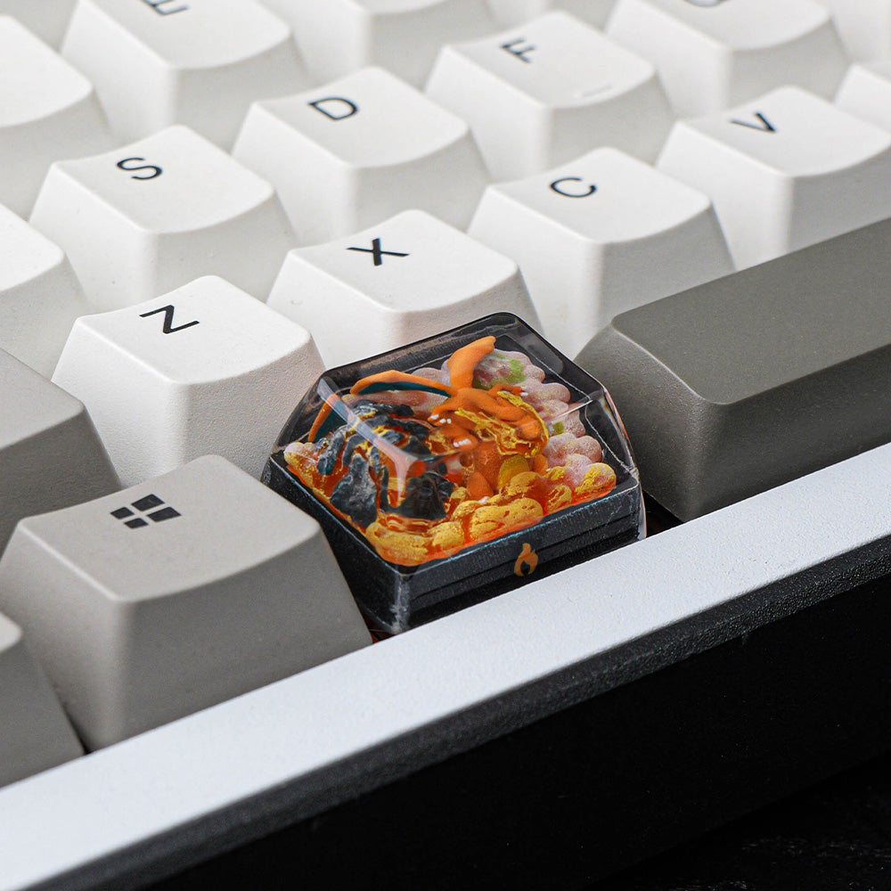 Charizard 1.5U Artisan Resin Keycap, Hand-Painted Pokémon Fire Dragon Keycap for Mechanical Keyboard