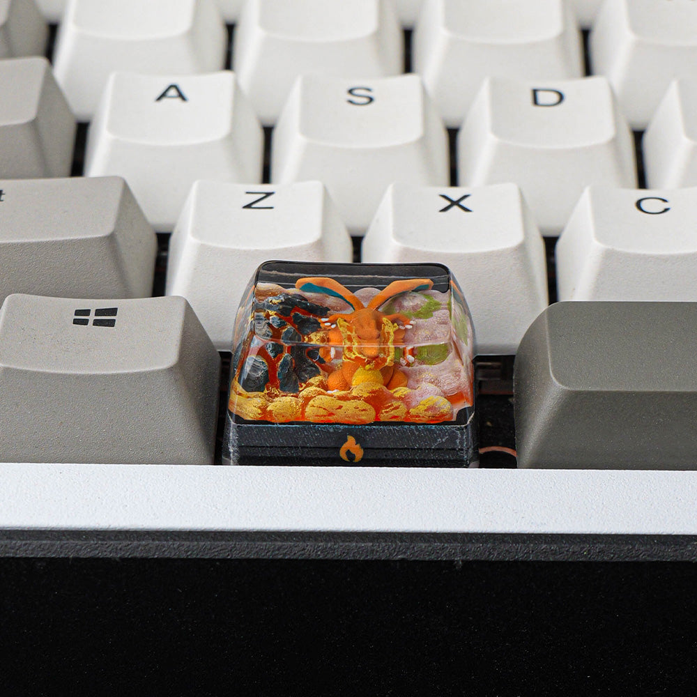 Charizard 1.5U Artisan Resin Keycap, Hand-Painted Pokémon Fire Dragon Keycap for Mechanical Keyboard