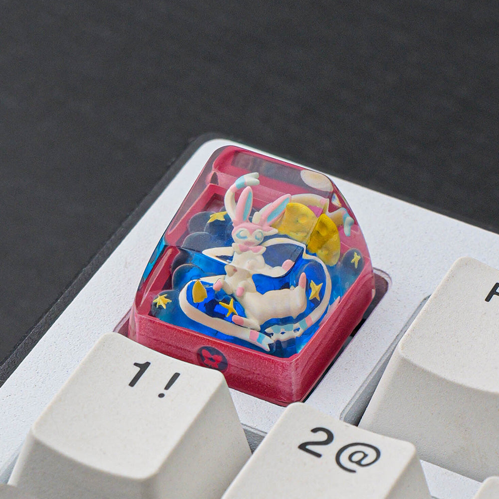 Pokémon Sylveon Artisan Resin Keycap - Handmade Starry Night 3D Diorama for Mechanical Keyboards