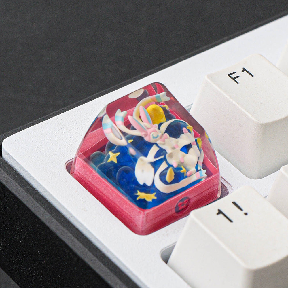 Pokémon Sylveon Artisan Resin Keycap - Handmade Starry Night 3D Diorama for Mechanical Keyboards