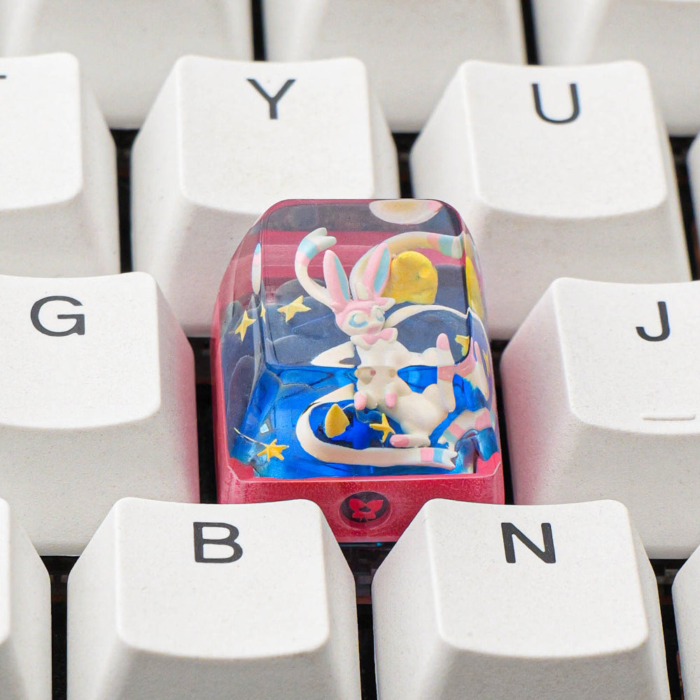 Pokémon Sylveon Artisan Resin Keycap - Handmade Starry Night 3D Diorama for Mechanical Keyboards