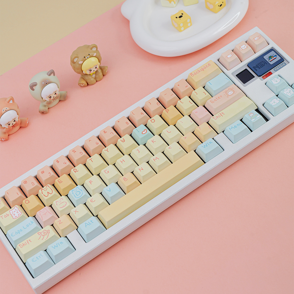 Cute Pastel Animal Keycap Set - PBT Dye-Sub Keycaps for Mechanical Keyboards