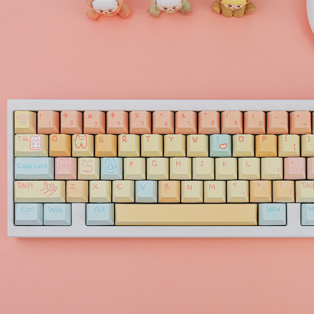 Cute Pastel Animal Keycap Set - PBT Dye-Sub Keycaps for Mechanical Keyboards