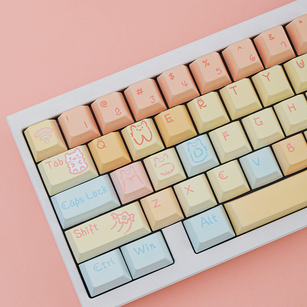 Cute Pastel Animal Keycap Set - PBT Dye-Sub Keycaps for Mechanical Keyboards