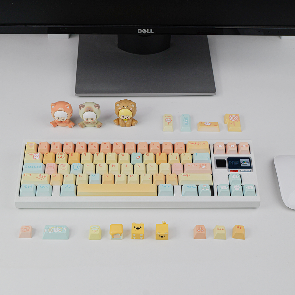 Cute Pastel Animal Keycap Set - PBT Dye-Sub Keycaps for Mechanical Keyboards