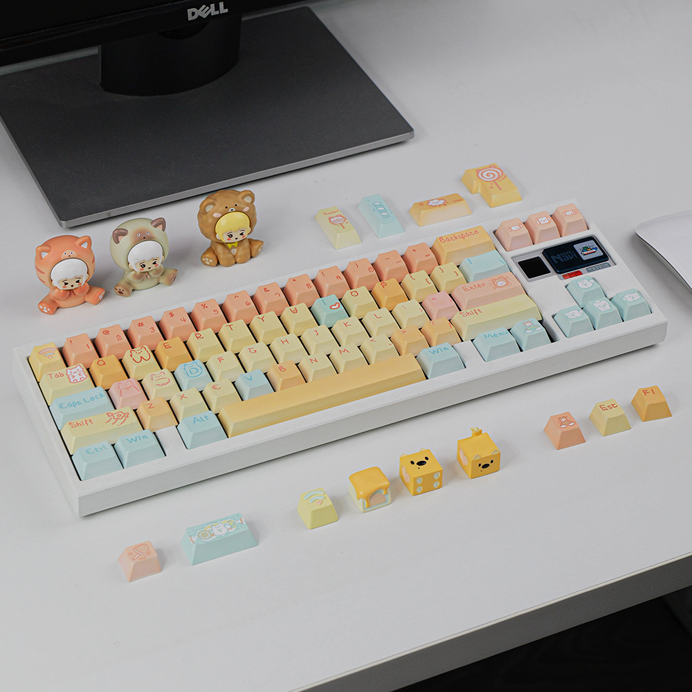 Cute Pastel Animal Keycap Set - PBT Dye-Sub Keycaps for Mechanical Keyboards