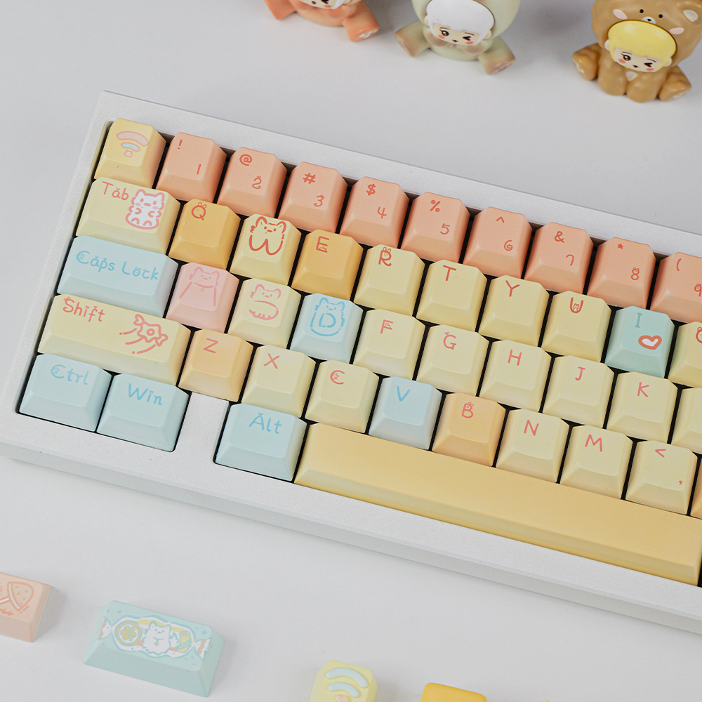 Cute Pastel Animal Keycap Set - PBT Dye-Sub Keycaps for Mechanical Keyboards