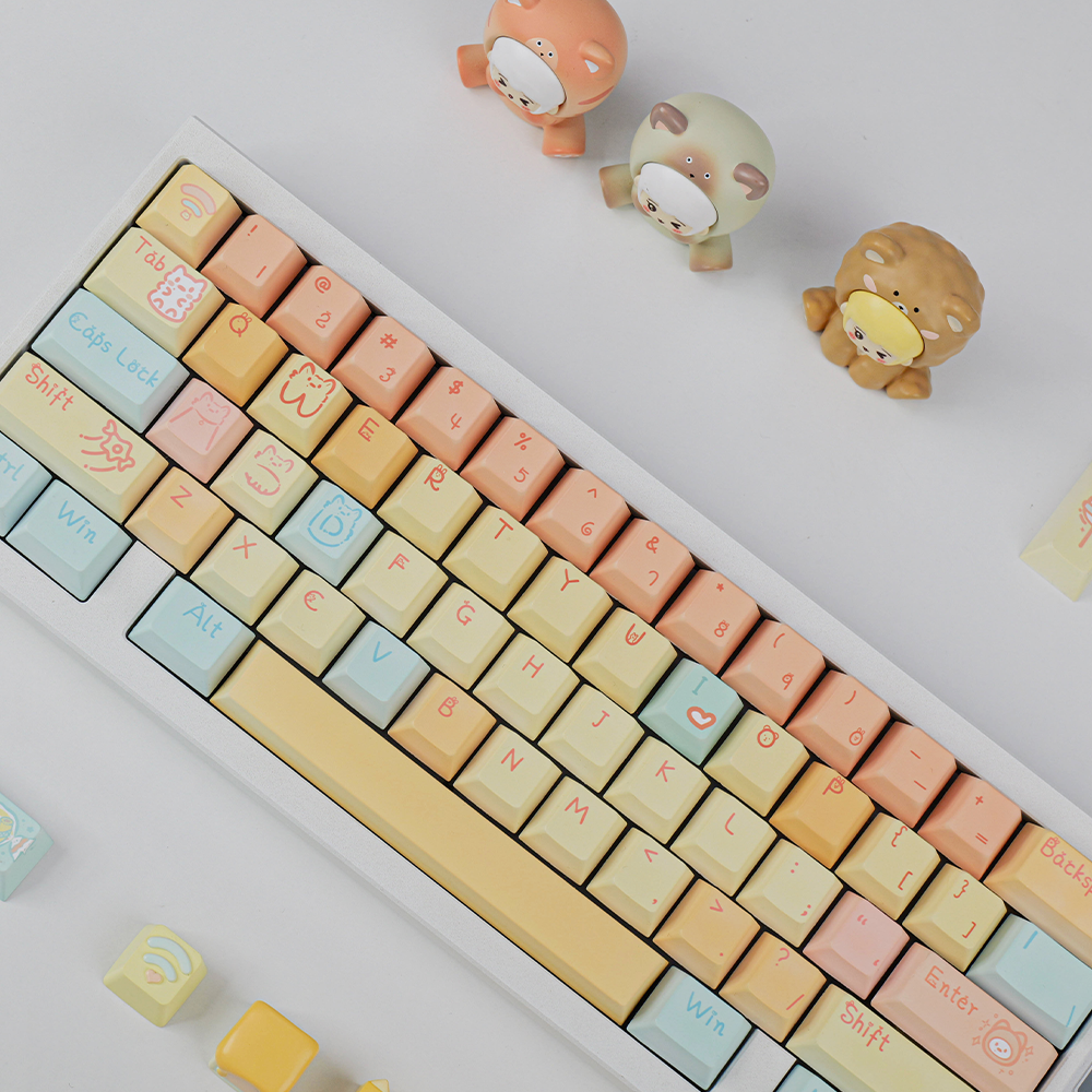 Cute Pastel Animal Keycap Set - PBT Dye-Sub Keycaps for Mechanical Keyboards
