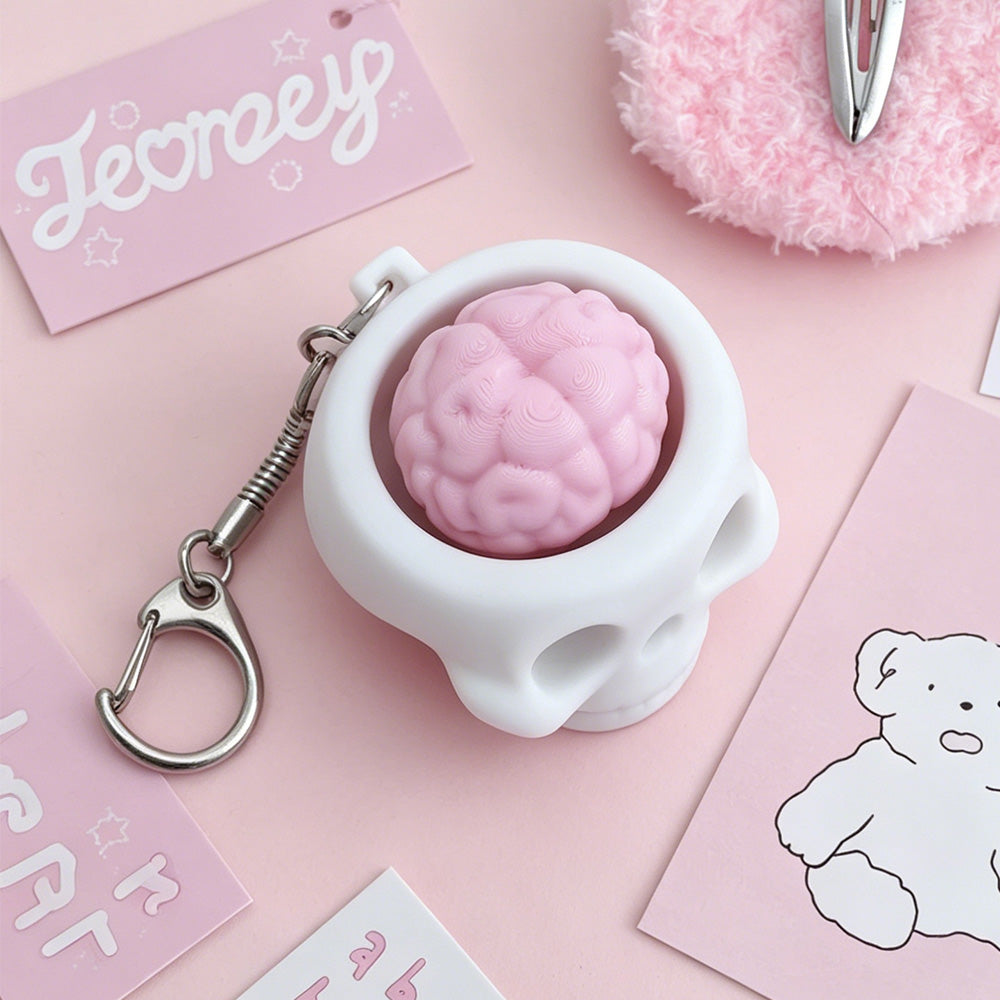 Spooky Cute Skull & Brain Pop-Up Squeeze Toy - Portable Gothic Stress Relief Accessory