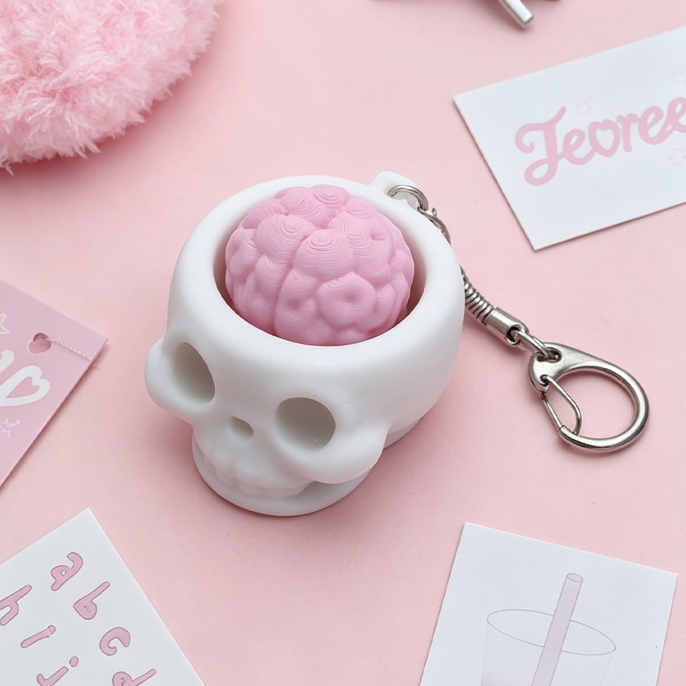 Spooky Cute Skull & Brain Pop-Up Squeeze Toy - Portable Gothic Stress Relief Accessory