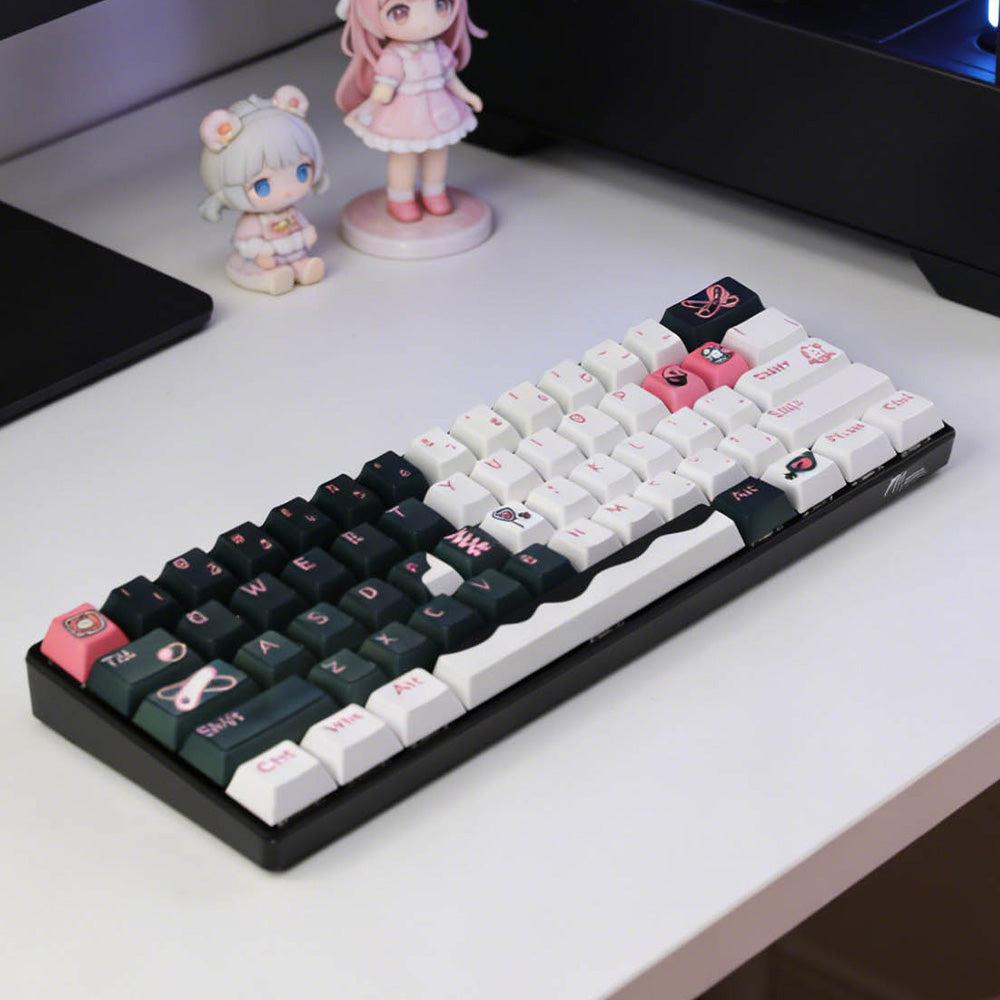 Grunge Cute Pink & Black PBT Keycap Set - Gothic Lolita Style for Mechanical Keyboards