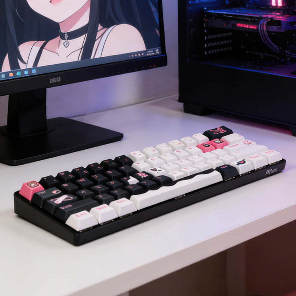 Grunge Cute Pink & Black PBT Keycap Set - Gothic Lolita Style for Mechanical Keyboards