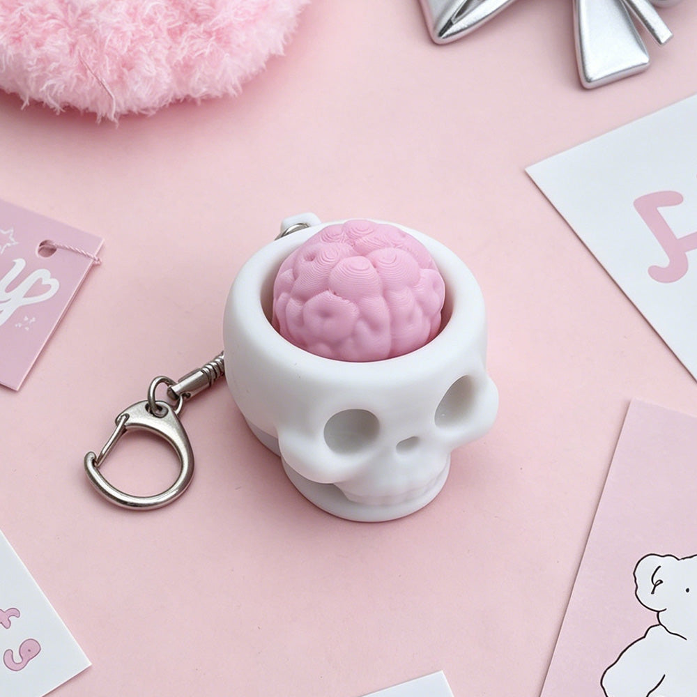 Spooky Cute Skull & Brain Pop-Up Squeeze Toy - Portable Gothic Stress Relief Accessory