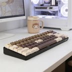 Cute Cat & Coffee Themed PBT Keycap Set - Brown Beige Tones for Mechanical Keyboards