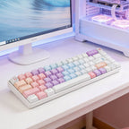 Pastel Space Adventure 142-Key PBT Dye-Sub Keycap Set, Cute Rocket & Planet Keycaps for Mechanical Keyboards