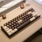 Cute Cat & Coffee Themed PBT Keycap Set - Brown Beige Tones for Mechanical Keyboards