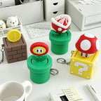 Mario Bros Interactive Pop-Up Fidget Keychains - Fire Flower, Piranha Plant, Mushroom & Coin Block