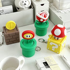 Mario Bros Interactive Pop-Up Fidget Keychains - Fire Flower, Piranha Plant, Mushroom & Coin Block