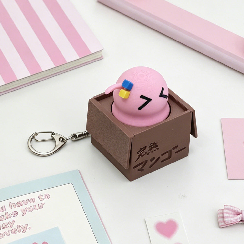 Adorable Pink Slime in Cardboard Box Clicker Fidget Keychain - Cute Gamer Accessory