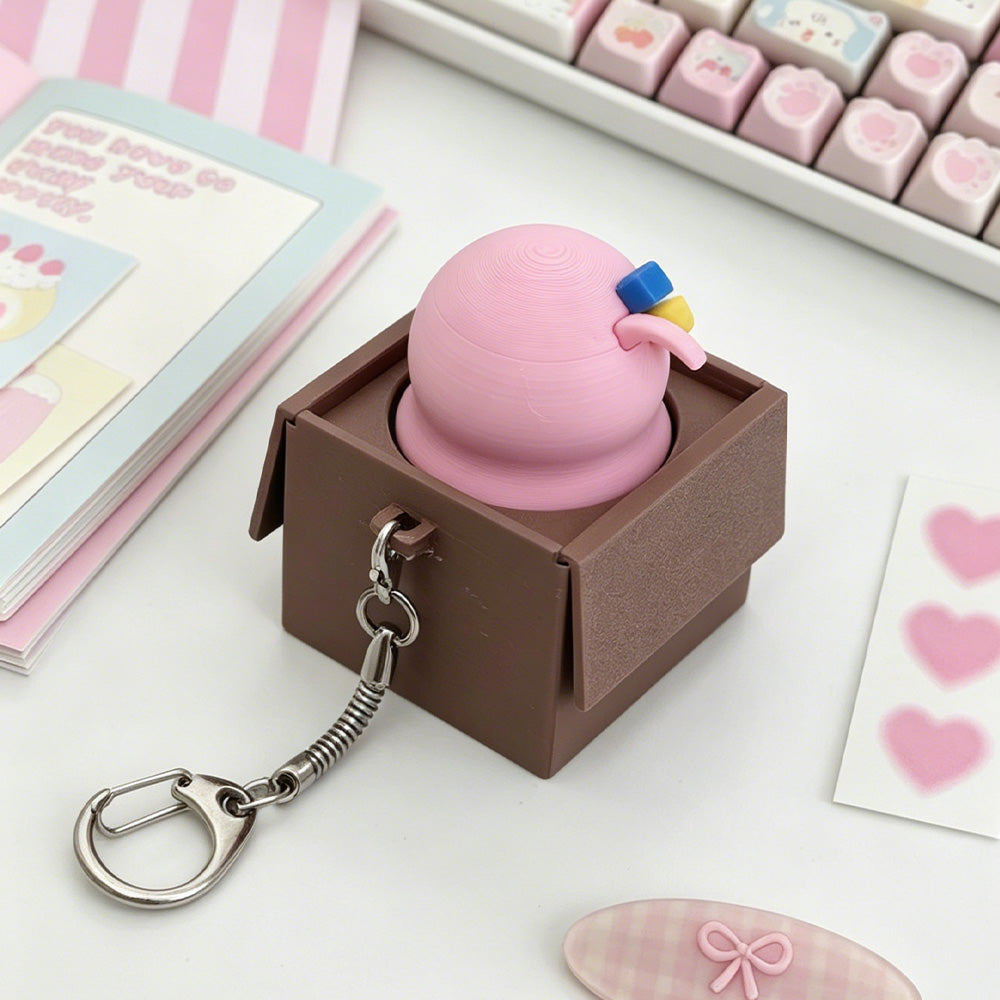 Adorable Pink Slime in Cardboard Box Clicker Fidget Keychain - Cute Gamer Accessory