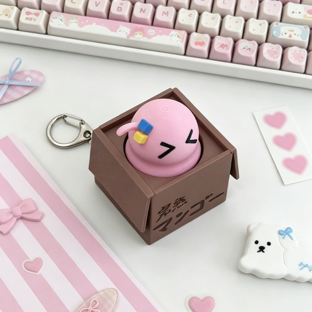 Adorable Pink Slime in Cardboard Box Clicker Fidget Keychain - Cute Gamer Accessory