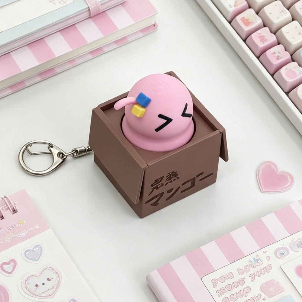 Adorable Pink Slime in Cardboard Box Clicker Fidget Keychain - Cute Gamer Accessory