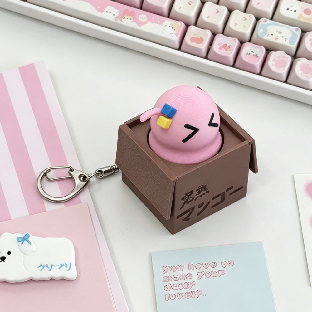 Adorable Pink Slime in Cardboard Box Clicker Fidget Keychain - Cute Gamer Accessory
